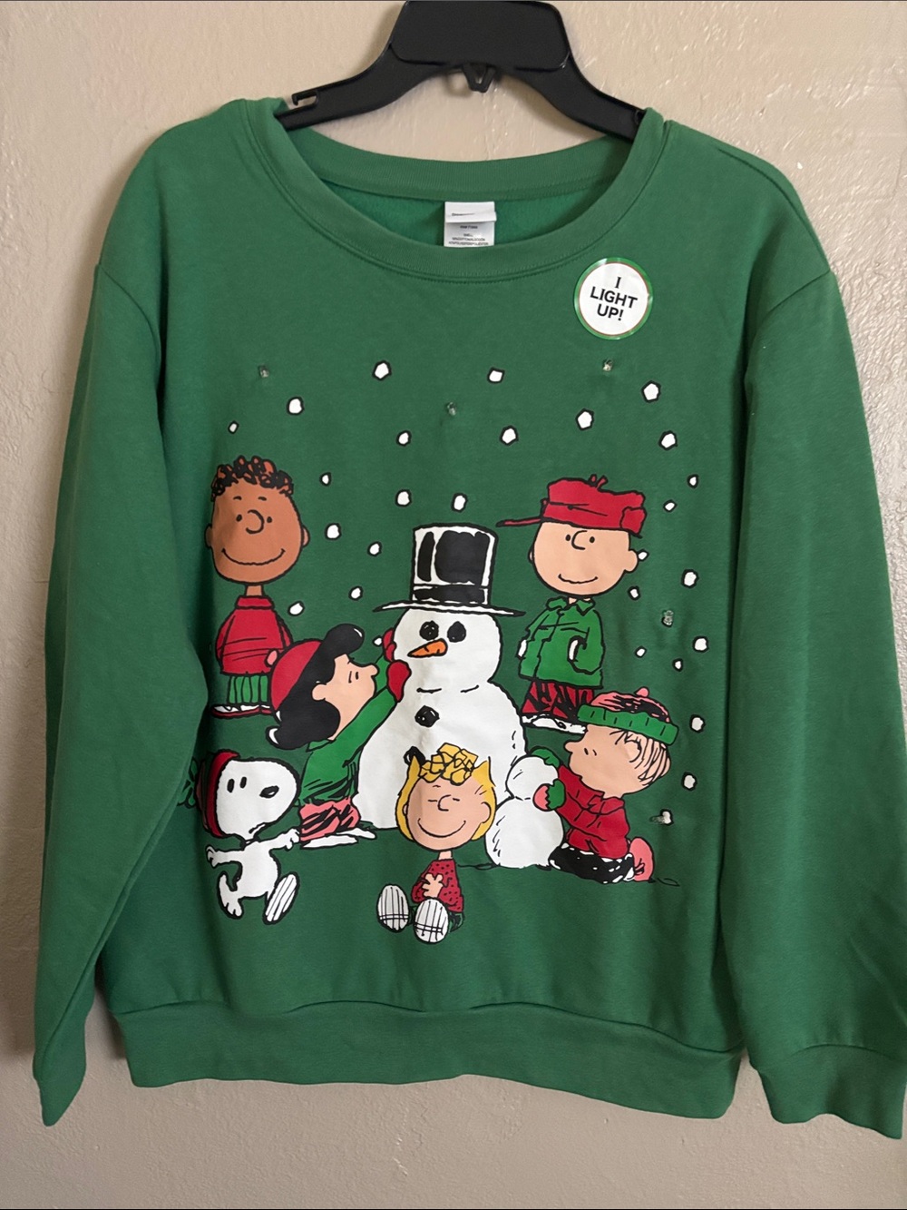 Peanuts Charlie Brown Christmas light-up green crewneck sweatshirt Women’s XL